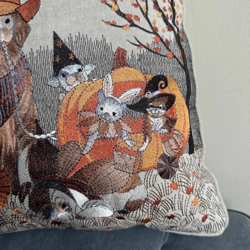 PIER1 HALLOWEEN EMBROIDERED DOG AND CAT PILLOW BNWT